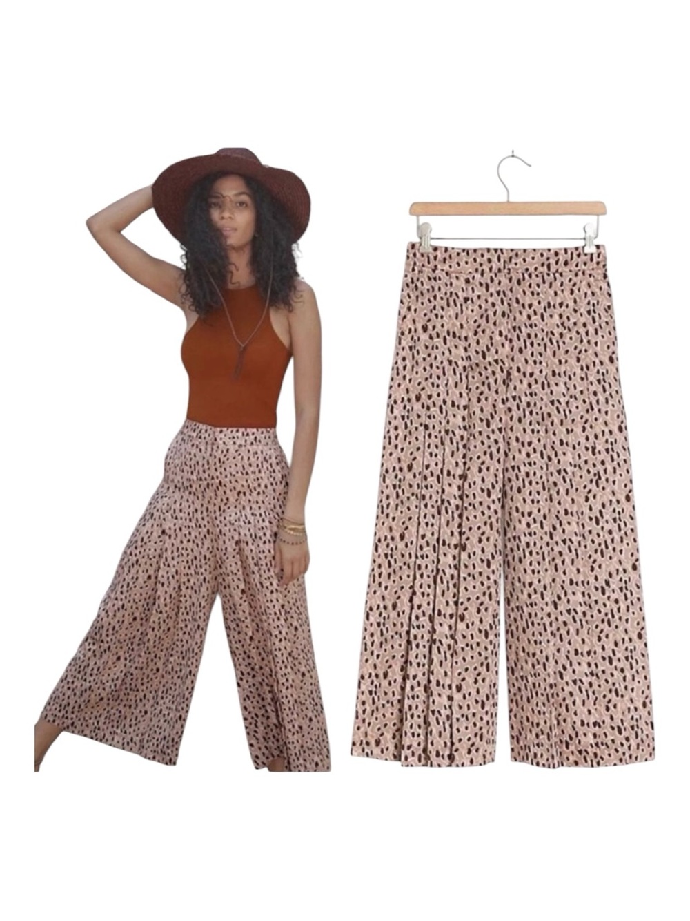 Anthropologie Blush Isobel Pleated Leopard Wide-Leg Palazzo Pants Sz LP EUC